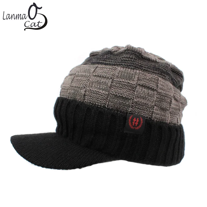 

Lanmaocat Wool Cap for Men Women Knitted Winter Cap Hat Warm Skull Beanie Baseball Winter Cap Black Gray Color Free Shipping