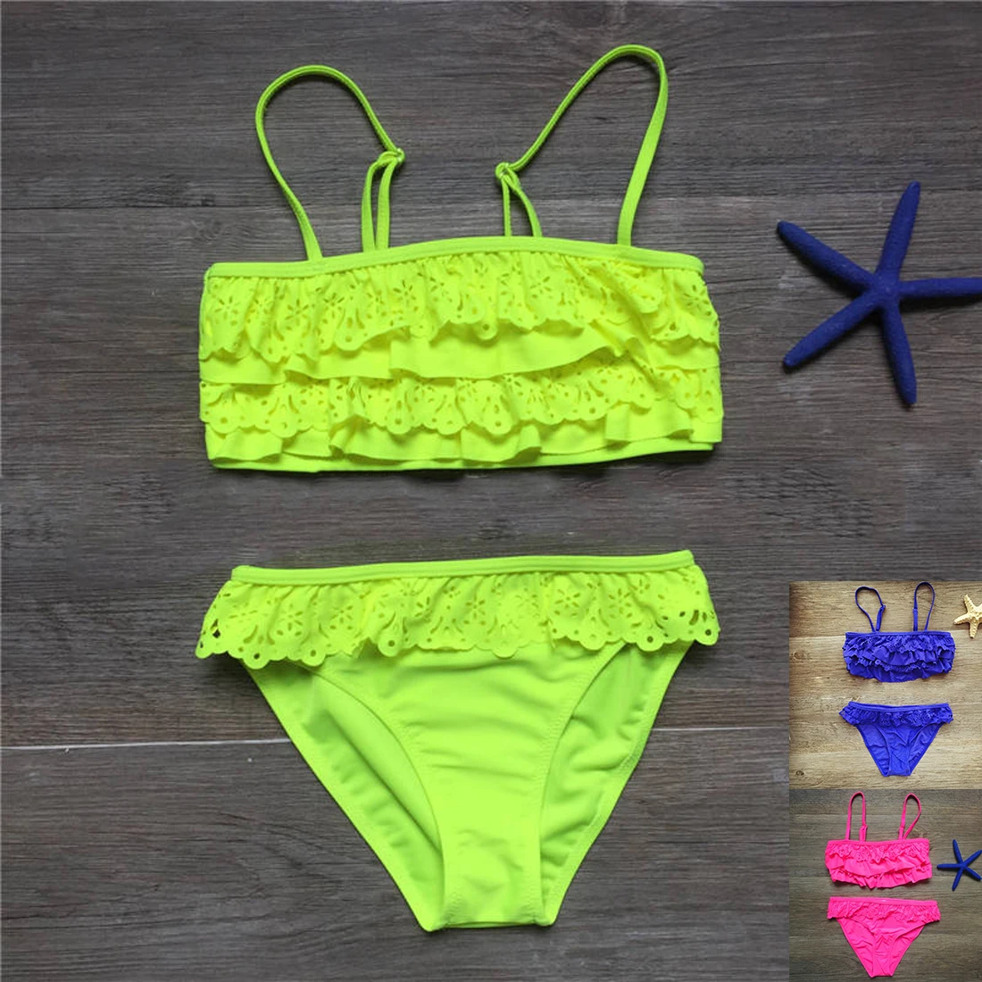 

7-14years children swimwear falbala girls swimwear baby kids biquini infant swimsuit bikini girl Swimming