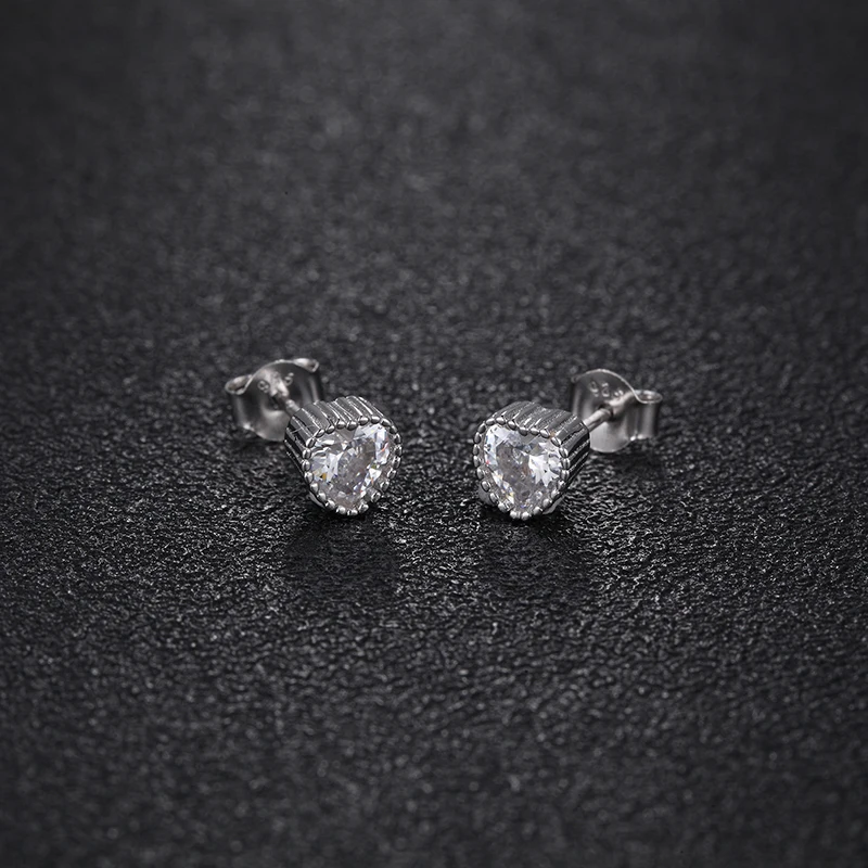 JOVO Sterling 100% 925 silver jewelry women heart earrings big Cubic zircon girl wedding gift Simple Fashion Women Accessores Fine Jewelry