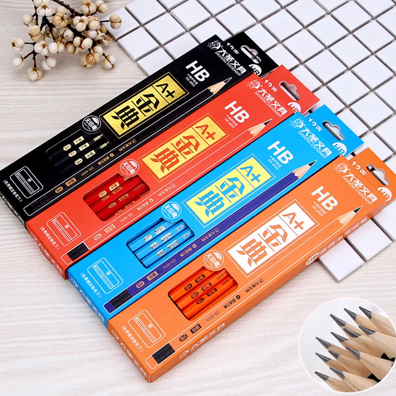

12pcs/lot Non-toxic HB Pencil For Drawing and Writing Top Quality Standard Pencils Set With Sharpener For Student School Supply
