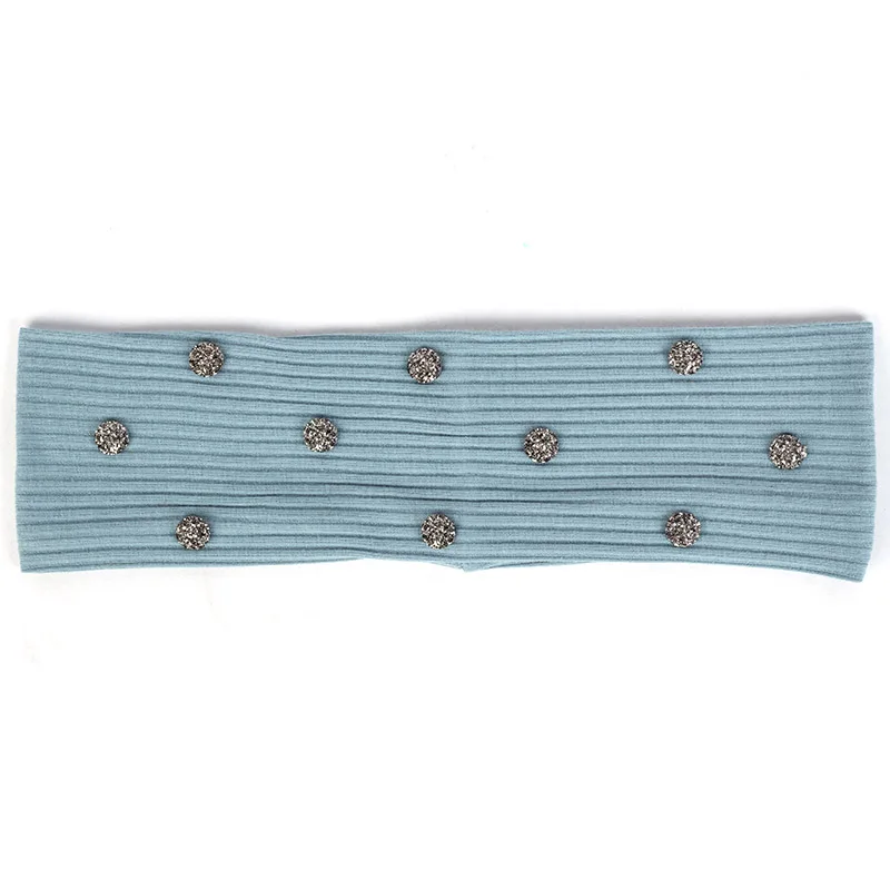 Blue Gray 7 см Женская Повседневная полосатая повязка на голову с бусинами аксессуары из стразов эластичная ребристая повязка на голову для девочек тюрбан хлопковый головной убор - Цвет: Blue Gray