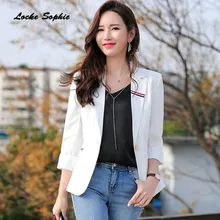 1pcs Women's Plus size Blazers coats 2019 Summer cotton blend Splicing stripe Small Suits jackets ladies Skinny Blazers Suits