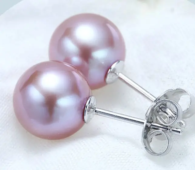 

charming pair9- 10mm south sea round lavender pearl earring silver