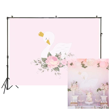 

White Swan Pink Flowers Backdrops for Photography Birthday Party Decoration Cake Dessert Banner Baby Shower Studio Props W-1893