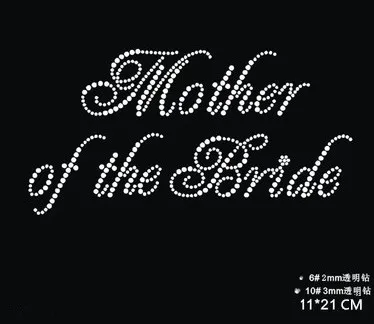 

2pc/lot Mother of the bride motif designs iron on transfer rhinestones fix wedding dress shirt decor