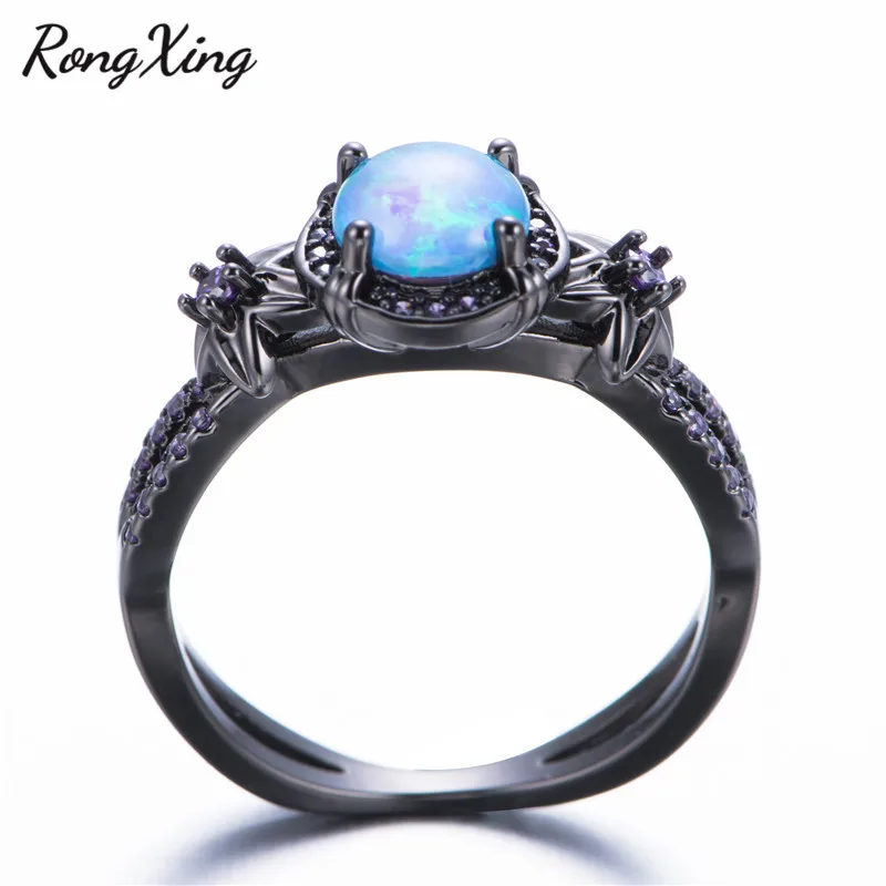 RongXing, Синий огненный опал, звезда, цветок, кольца для женщин, Ретро стиль, модное Черное золото, заполненное фиолетовое кольцо из циркона, свадебные ювелирные изделия RB1349