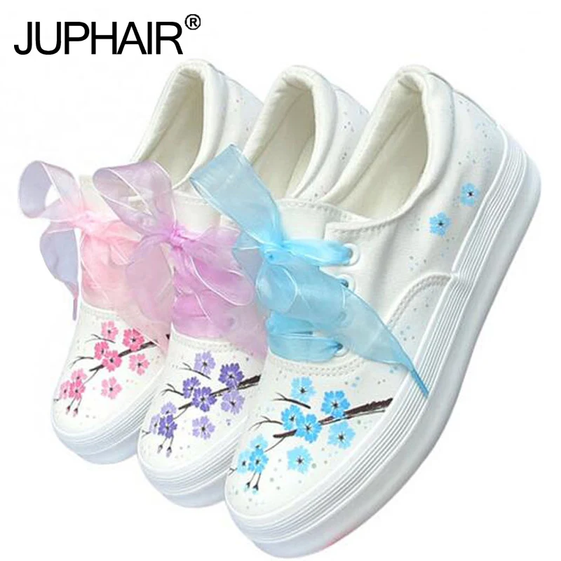

New Hand Painted Canvas Shoes Female Low Help Students Thick-Bottomed With Small White Shoes Beautiful Fresh Comfortable Casual