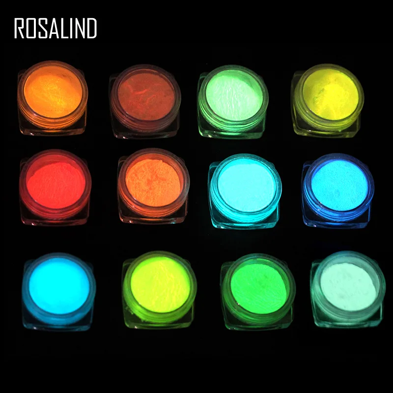 

ROSALIND Glitter Powder Fluorescent Glitter powder polish 12 Colors for Nails Semi Permanent UV Nail Art soak-off DIY Manicure