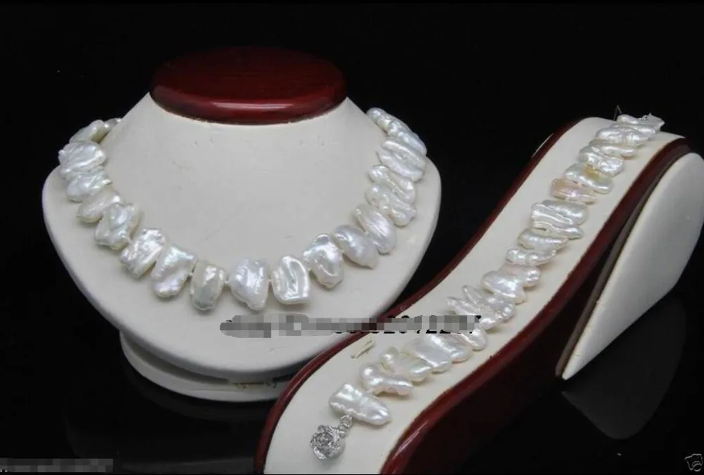 

Hot sale new Style >>>>Natural Shape White Biwa Pearl Necklace & Bracelet