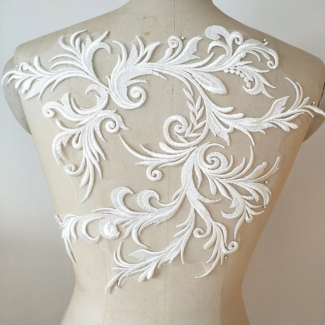 Us 66 Aliexpresscom Buy White European Dragon Sequins Embroidered Lace Flowers Patch Diy Wedding Dress Applique From Reliable Patches Suppliers