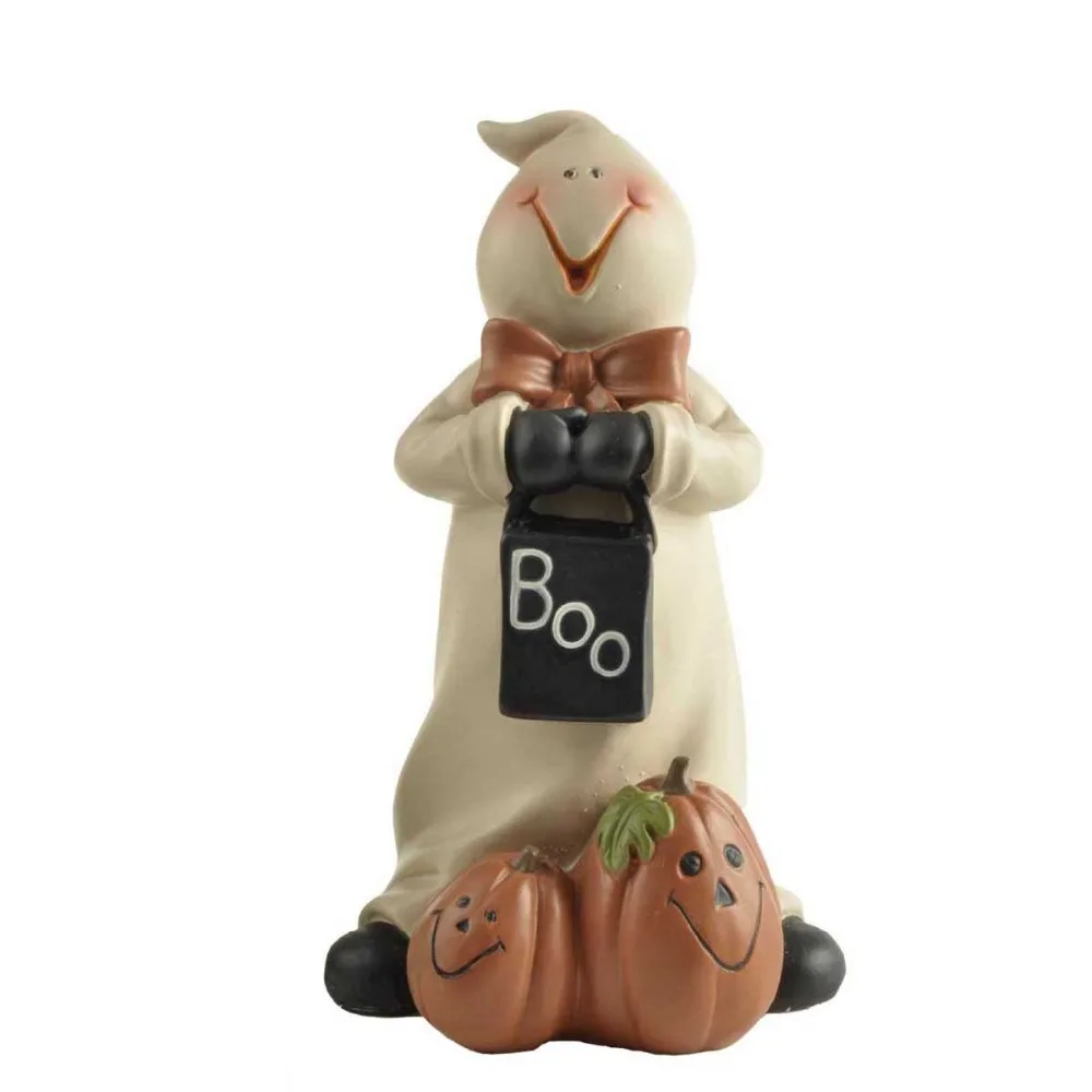 

White Ghost Figure hands with Boo Words on chest Pumpkin besides foot Halloween Decoration Cute Cartoon Doll Children Gifts