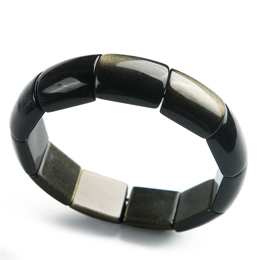 

Drop Shipping Genuine Natural Gold Obsidian Gems Stone Crystal Rectangle Bead Stretch Natural Stone Bangle Bracelets Women
