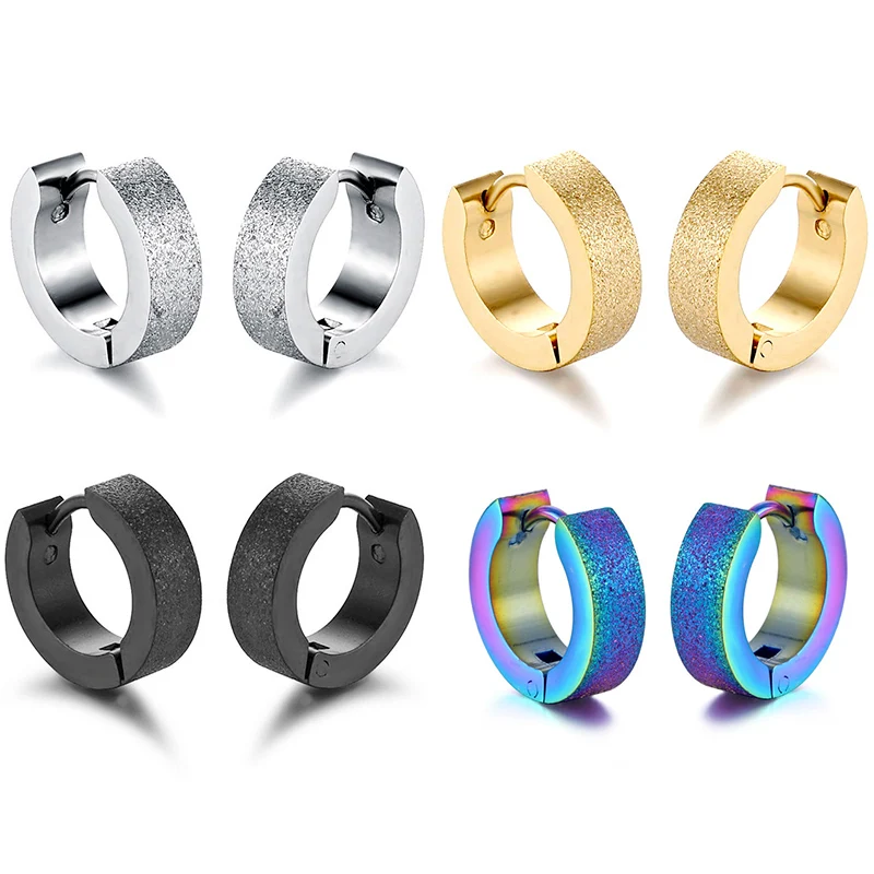 Semitree Edelstahl Bunte Matt Matte Hoop Ohrringe Männer Frauen Silber Schwarz Gold Runde Mode Schmuck Ohrringe Mit Englischem Verschluss
