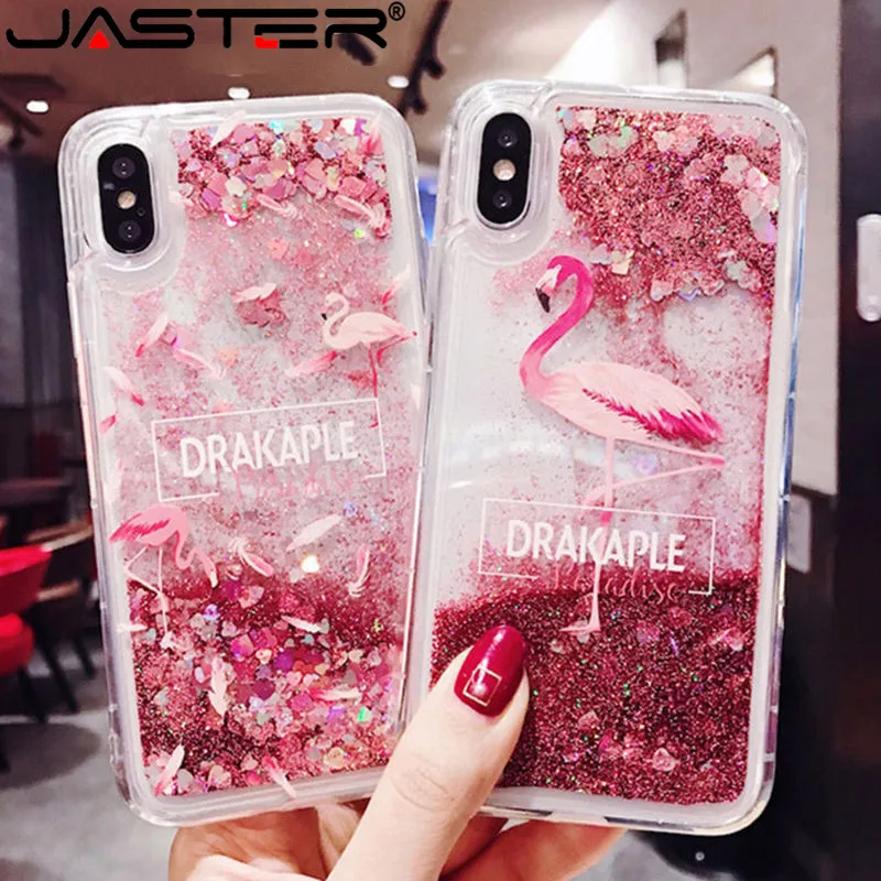 

Shining Quicksand Flamingo Animal Cat Phone Case For iPhone X XS 7 8 6 6S 11 11PRO Bling Dynamic Love Hearts Sequins Back Cover