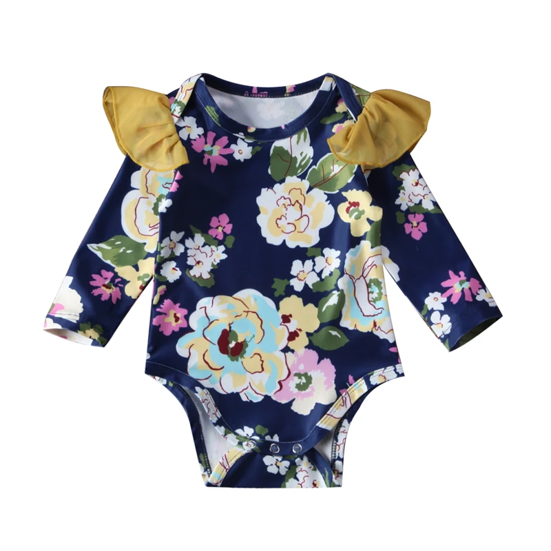 0 24M Baby Girl Long Sleeve Fall Romper Newborn Ruffles Floral Romper