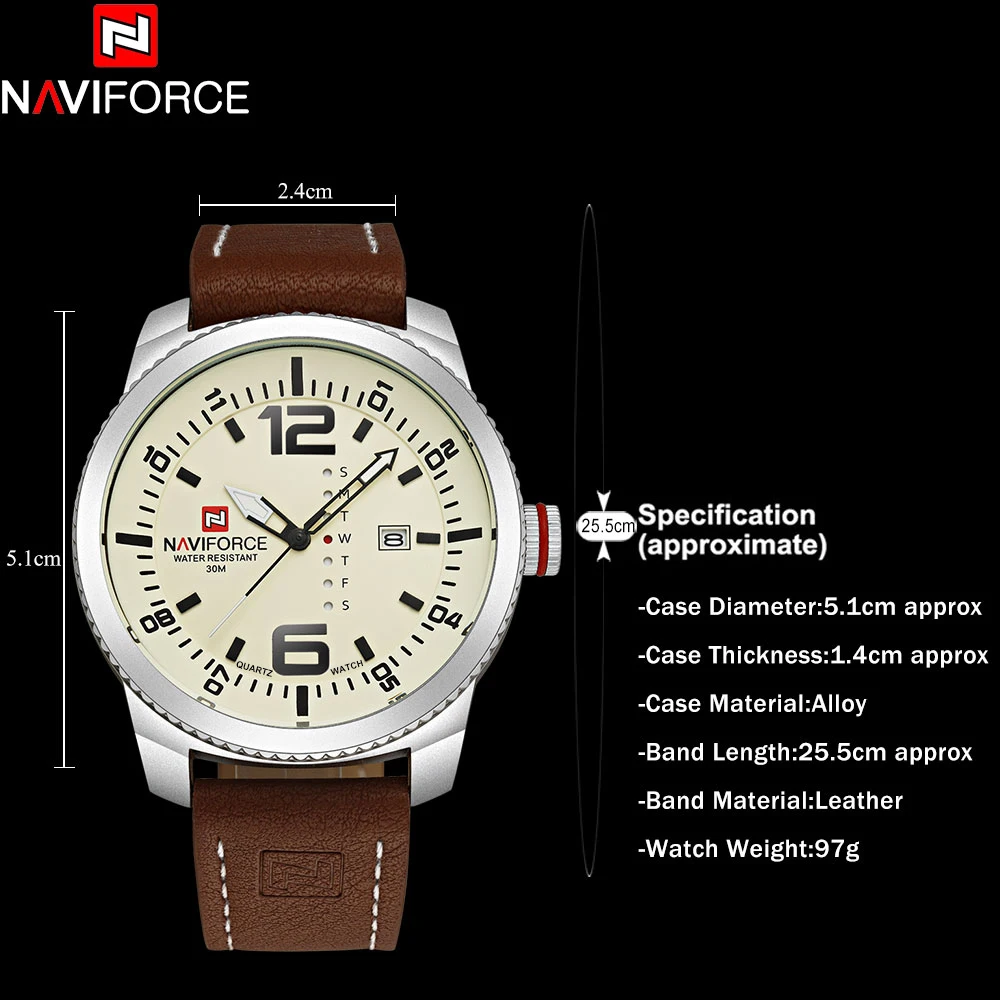 NAVIFORCE Топ бренд магазин Часы мужские повседневные военные спортивные часы кожаные Наручные часы мужские Relogio Masculino