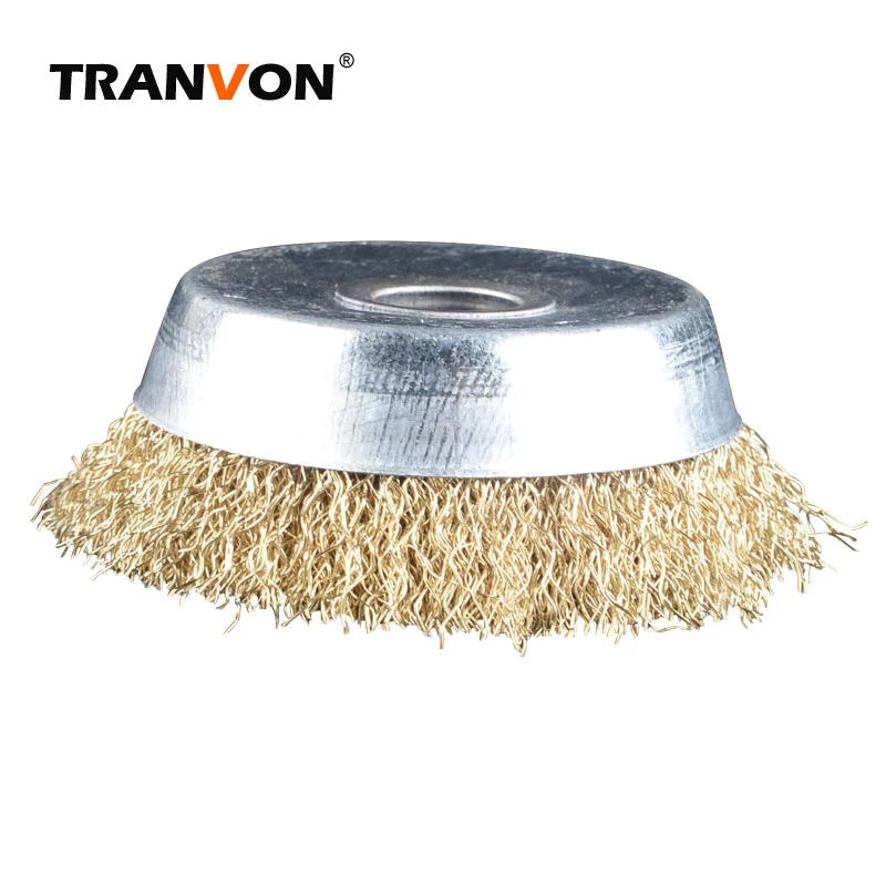 

TRANVON 1pcs 3-inch Wire Cup Brush Drill Crimped Tempered Steel Bristle Steel Wire Wheel Brush Angle Grinder Tool QF-A0095