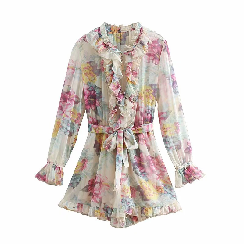 

Women's Silk Luxury Print Holiday Style Jumpsuit Lady Summer Leisure Slim Temperament Jumpsuit ST9048