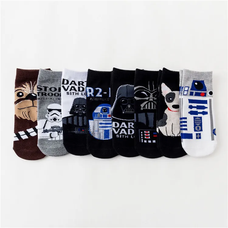8 пар/лот Звездные войны узоры хлопковые повседневные носки унисекс Мастер Йода R2-D2 косплей носки Wookiee Jedi Knight Новинка Sox