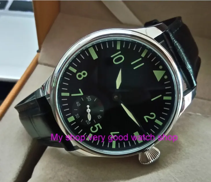 Зеленый световой 44 мм Парнис 6498/ST3621 17 камней Механический ручной взвод движение Бабочка пряжки мужские часы 375A