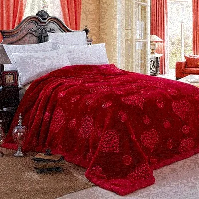 Wedding Decorative Home Textile Embroidery Blanket Winter Thick Fluffy Fat Comforter Mink Winter Soft Warm Blankets On The Bed Wine