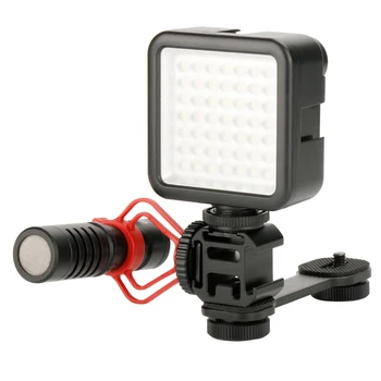

3 in 1 Triple Hot Shoe Mount Adapter Converter Microphone Stand Bracket LED Black