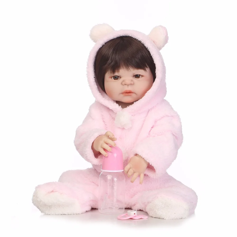 

NPK22 inch55cm Handmade full silicone Lifelike newborn Baby girl with pretty pink clothes silicone Bonecas Bebe Reborn doll