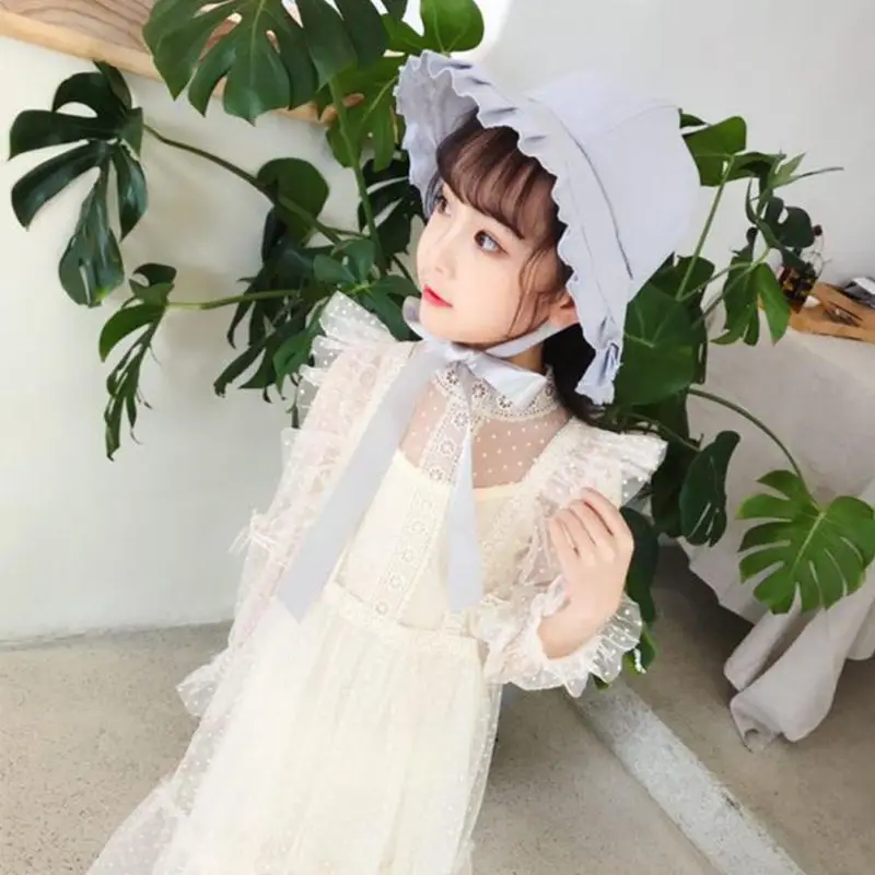 

Spring Vacation Gift Baby Girls Toddler Solid Color Ruffle Bucket Hats Reversible Sun Headwear Hats Caps