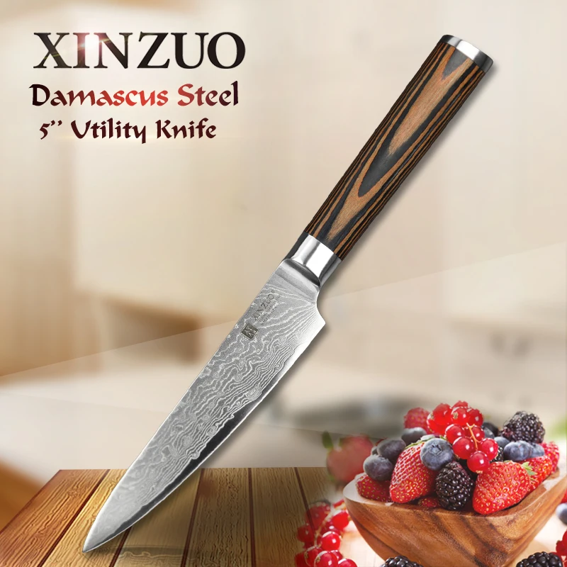 HIOT XINZUO 5" Utility knife paring fruit knife Japanese VG10 Damascus