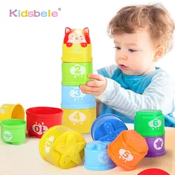 Дети радуги укладки чашки Детские игрушки 10 шт. красочные чашки Пляж игрушки штабелеры со звуками и фары игрушки для детей