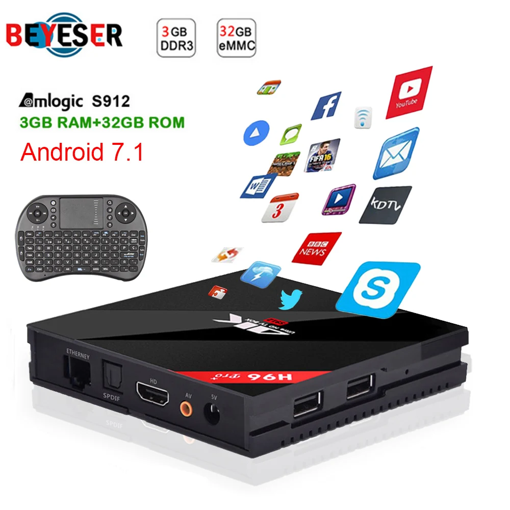 

H96 PRO Plus Android 7.1 Smart TV Box Amlogic S912 Octa Core H96pro 3G 32G 2.4GHz/5.8GHz Wifi 4K Bluetooth H96 PRO+ Set Top