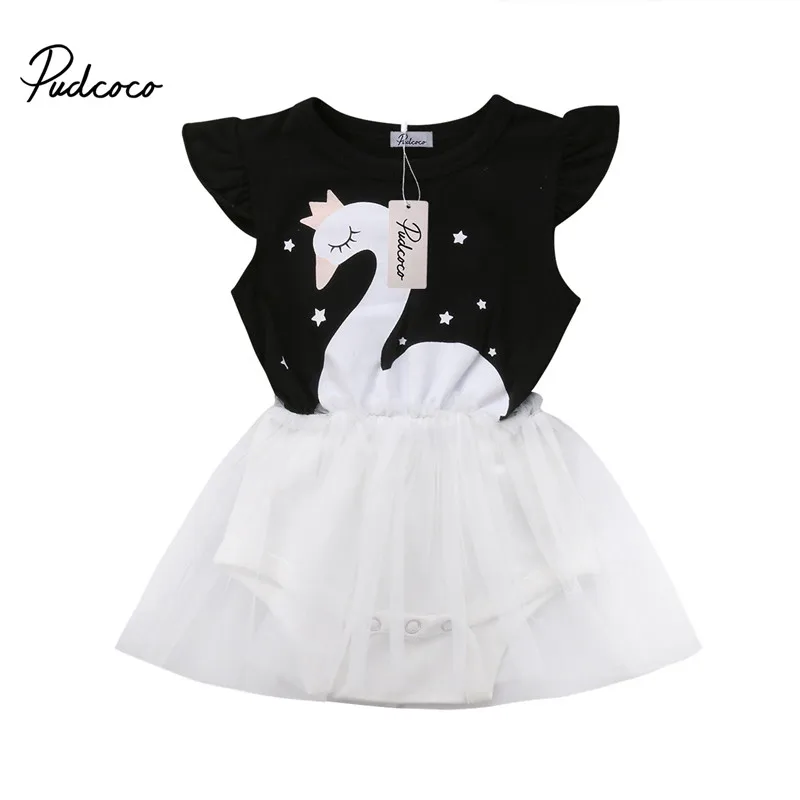 pudcoco Newborn Kid Baby Girl black white swan Party Lace bodysuit Tutu Princess Dresses dress