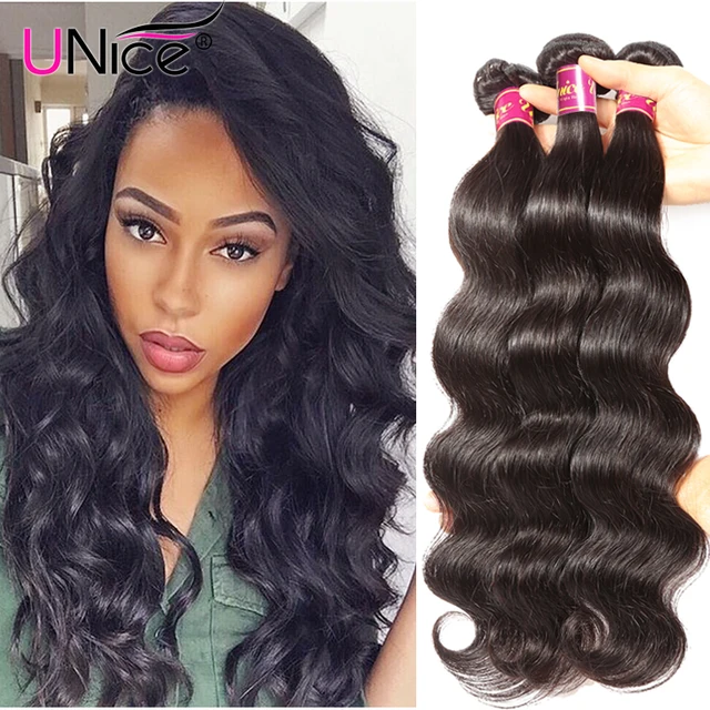 UNice Indian Virgin Hair Body Wave 3pcs Natural Human Hair Extensions