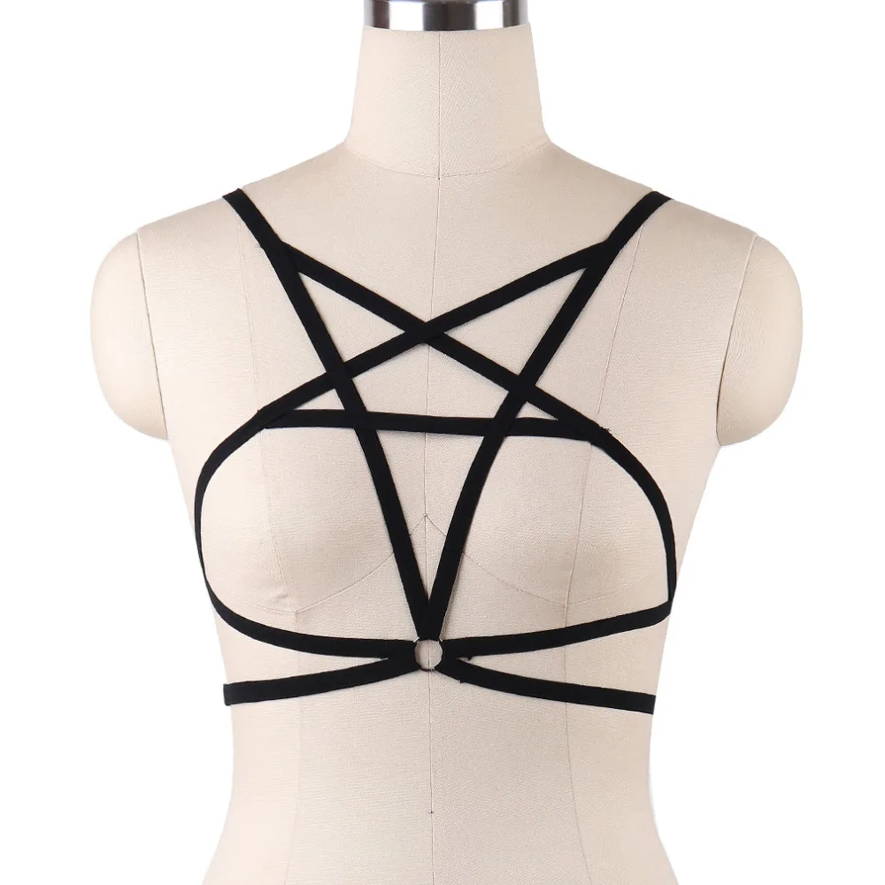 JLX.HARNESS Pentagram Bondage Body Harness Lingerie Goth Crop Tops Cage Lingerie Harness Belt Harness Bra Rave Wear for Women