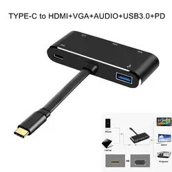 5 в 1 адаптер 5 Порты HDMI, VGA, аудио USB3.0 PD Кабель-адаптер Тип C концентратор Черный XXM8