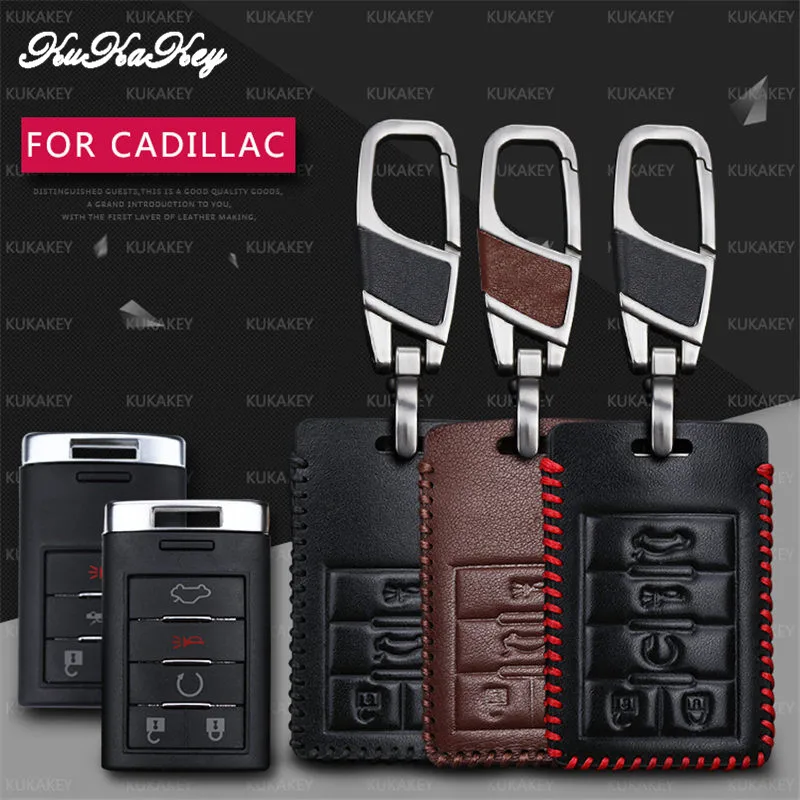 

KUKAKEY Remote Smart Car Key Case For Cadillac CTS Escalade SRX ATS STS Square Leather Leather Keychain Cover Holder Bag Shell