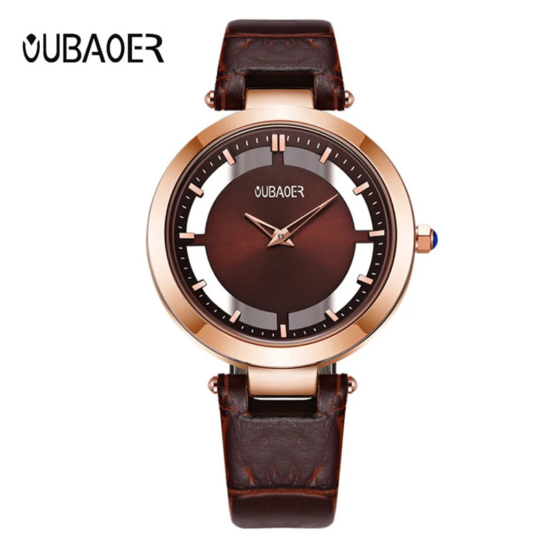 

Watch Women OUBAOER Coffee Luxury Top Brand Fashion Ladies Quartz Watch Luxury Genuine Leather Wrist Watches Relogio Feminino