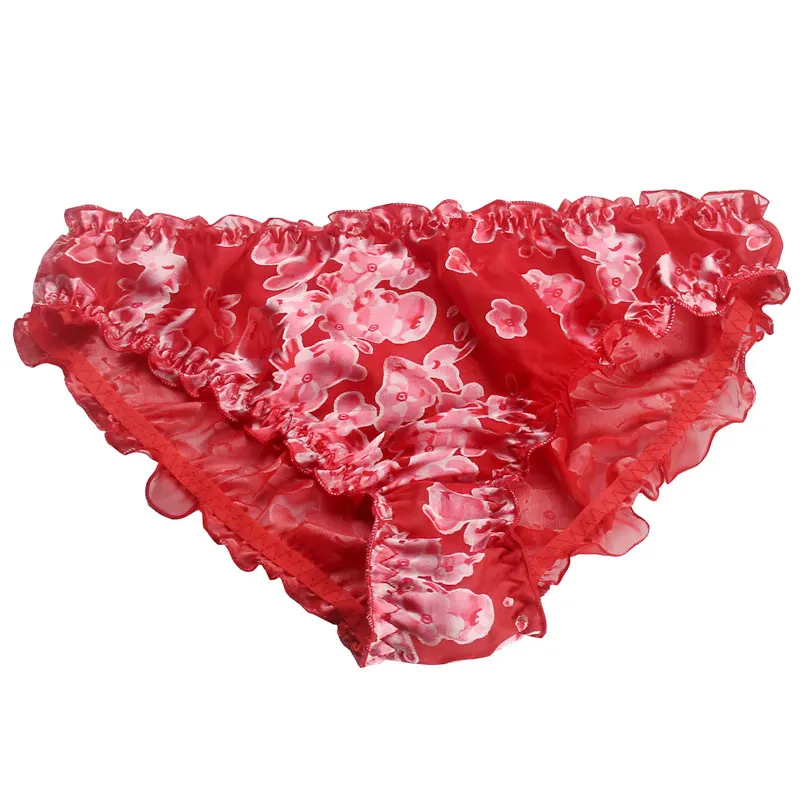 

100% Mulberry Silk Women Panties Sexy Pure Silk Transparent Floral Ruffles Briefs L XL XXL Free Shipping
