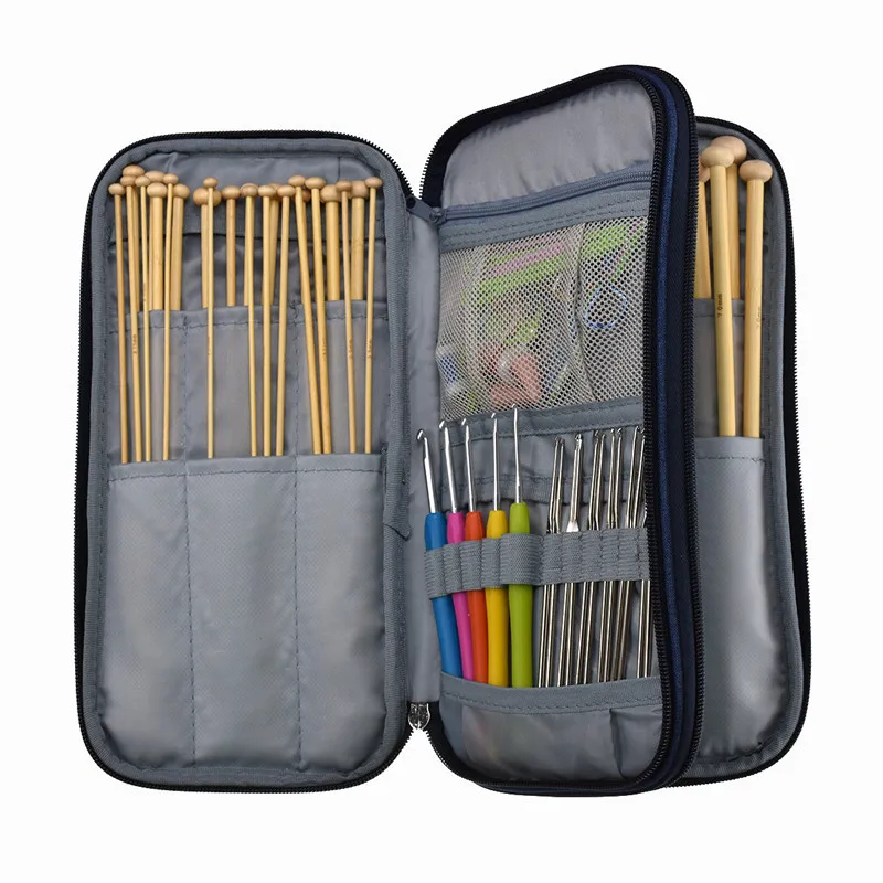 Big Capacity Knitting Needles Set Travel Organizer Storage Bag With 36pcs Straight Knitting Needles 17pcs Crochet Hooks Sets   (11)