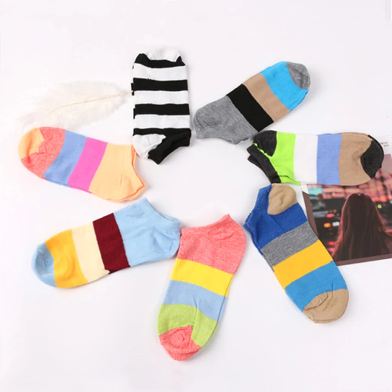 

5pairs Wholesale Fashion Slipper Low Cut Short Boat Summer Wide Stripe Cotton Breathable Comfortable Invisible Socks Women Men