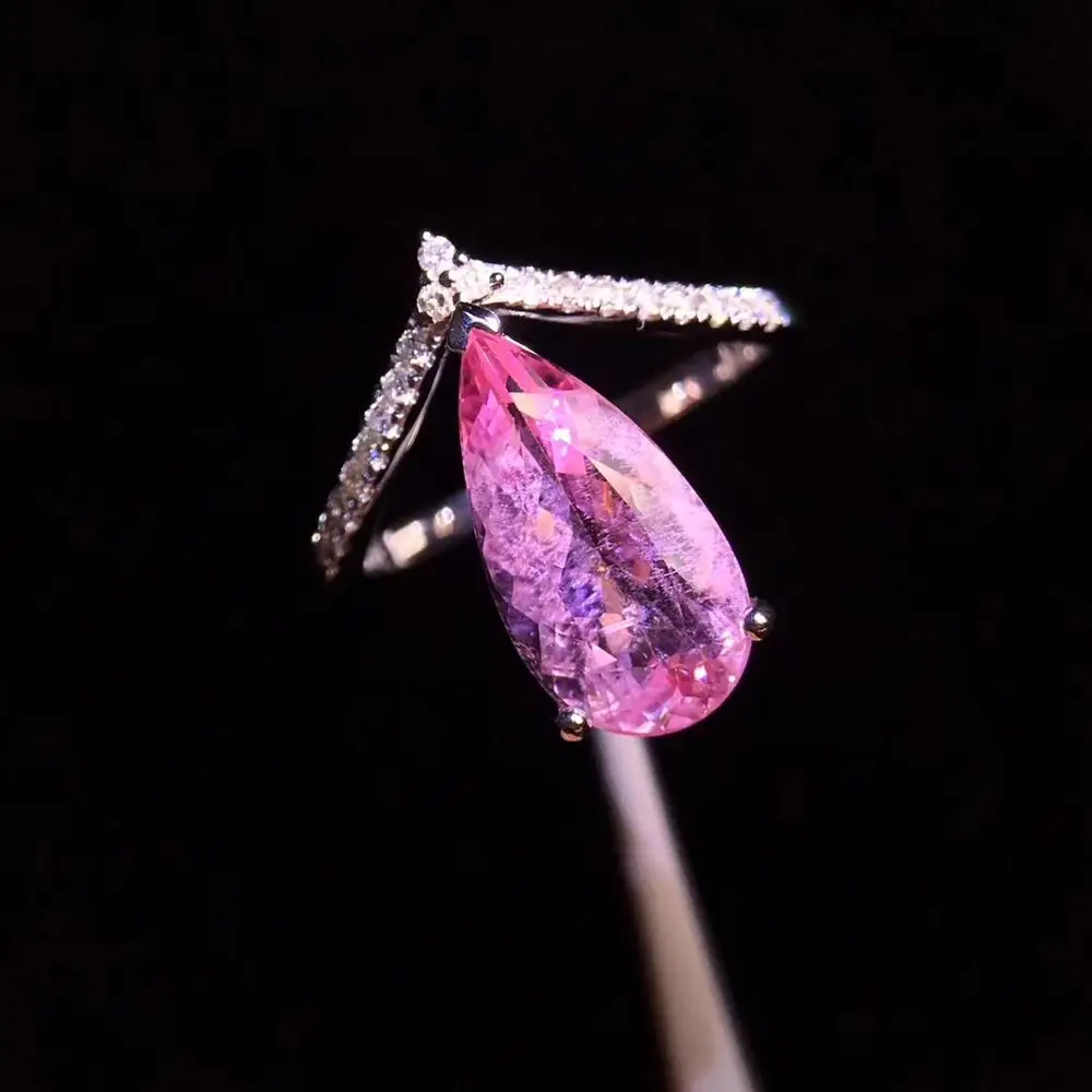 

Fine Jewelry Pure 18K White Gold 100% Natural Pink Beryl Heliodor Morganite Gemstones 3.23ct Jewellery for women Fine Ring
