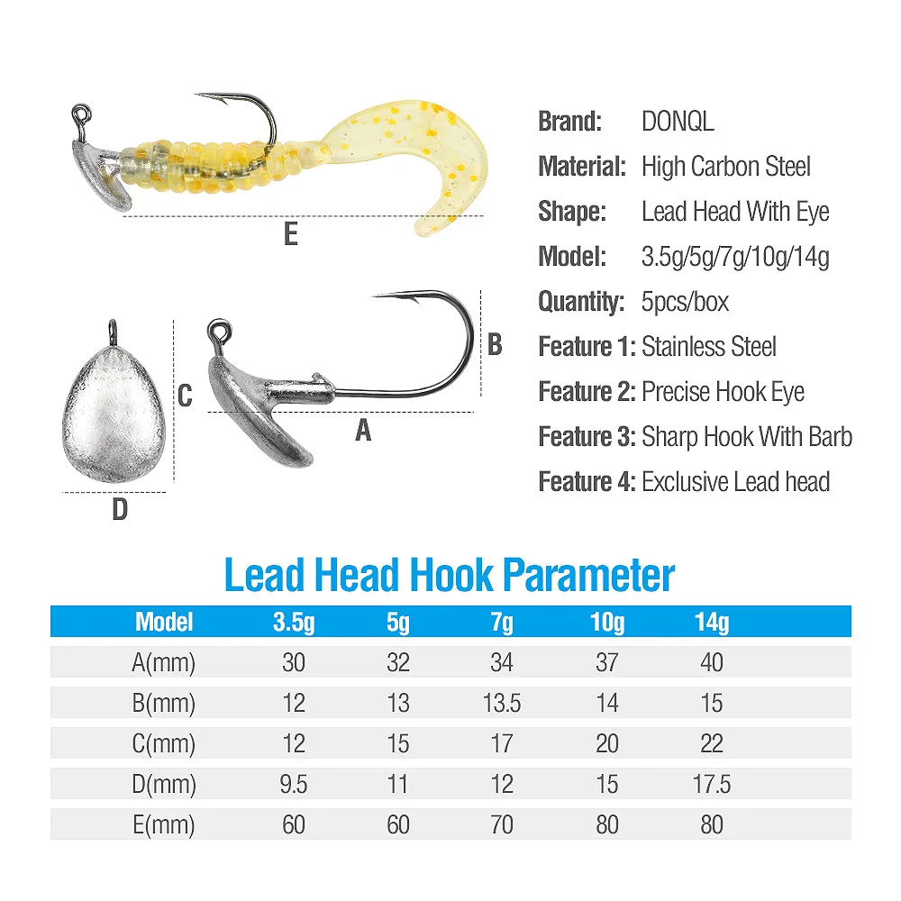 DONQL 5 шт./кор. Lead Jig Head рыболовный крючок-крючок Мягкая приманка в виде червя анти-висит трава с зазубринами для ловли карпа рыболовные принадлежности