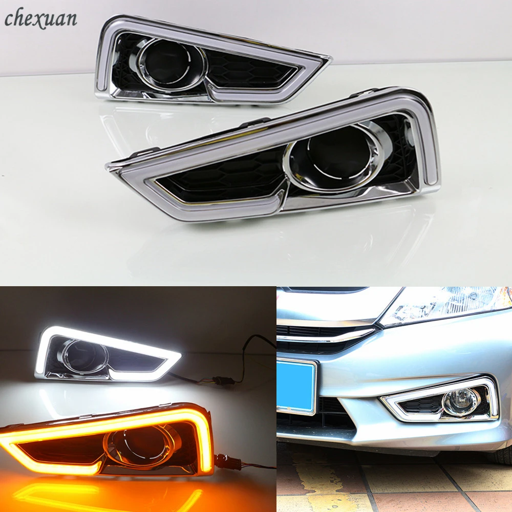 

CSCSNL 1 set for Honda City Grace 2015 2016 LED DRL with turn signal relay 12V Car daytime running lights Fog lamp Accessories