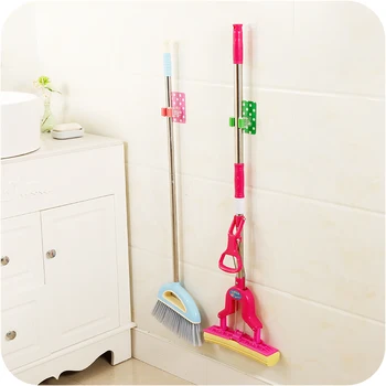

4 Color Mop Organizer Holder Brush Broom Hanger Wall Mounted Storage Rack Kitchen Tool Wall Housekeeper Random Colorful