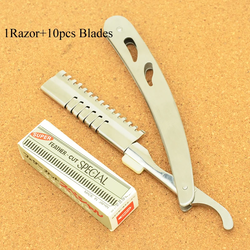 Meisha стальной складной нож для бритья, безопасные бритвы для волос, бритва для стрижки волос на лице, бритва-расческа, инструменты для удаления волос+ 10 лезвий HC0003