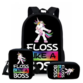 

ThiKin Teenager Girls Schoolbag Backpack Floss Like A Boss Prints Cartoon Children Schoolbag Set Orthopedic School Bags