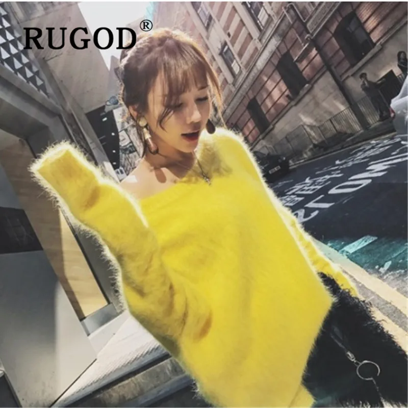 

RUGOD Eelgant soft auturm women cashmere sweaters Fashion round neck long sleeve pullovers female invierno mujer 2019