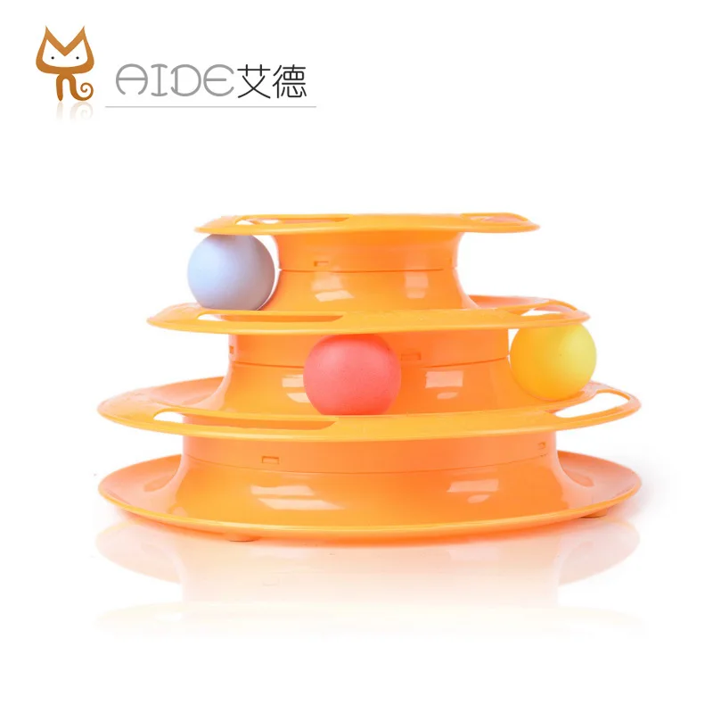 Трехслойный безумный, развлекательный пластинчатый трековая башня игрушки для животных спин и рулон Кот, играющий с мячом