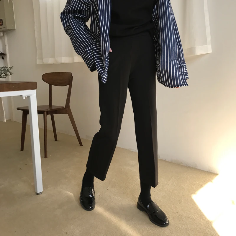 

Mihoshop Ulzzang Korean Korea Women Fashion Clothing High Waist Black Lady Basic Straight Pants