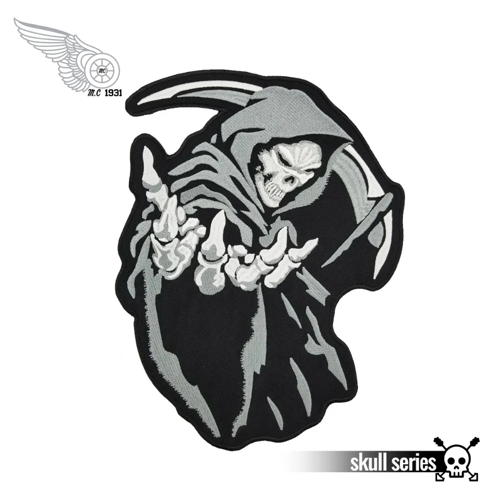 Сыновья Reaper серый черепа вышитые патчи на заднюю панель с полной защитой из